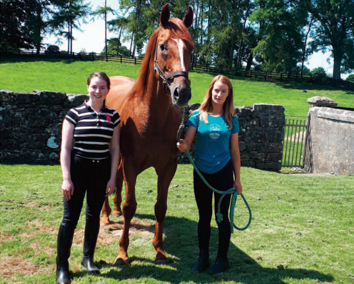 Seventh generation members of the Carey family Susan and Claire with Thoroughbred Stallion Golden Lariat. 